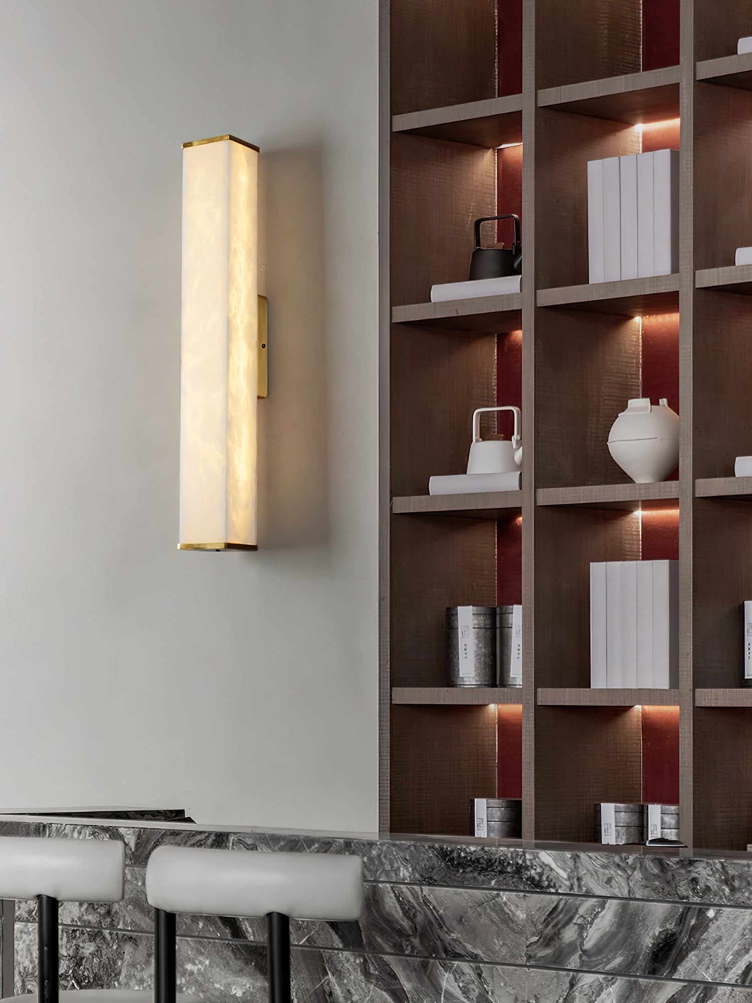 Arcus Modern Minimalist Elegance Brass Alabaster Sconce Wall Lamp - Lamp Copper