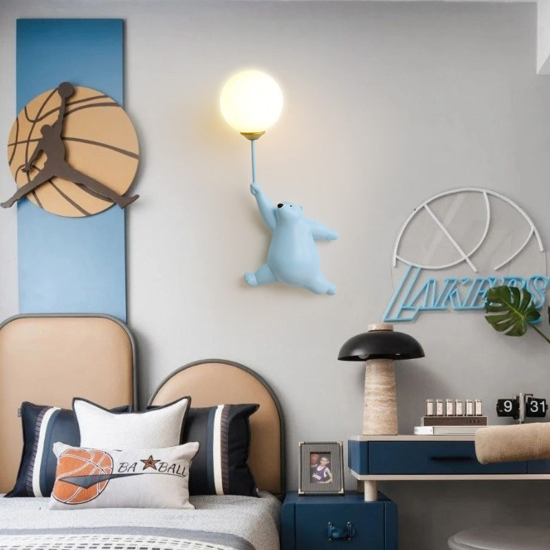 Aria Infantil Globo de Oso Acrílico/Resina Aplique de Pared Blanco/Azul/Rosa — imagen 12 | Aura Lighting