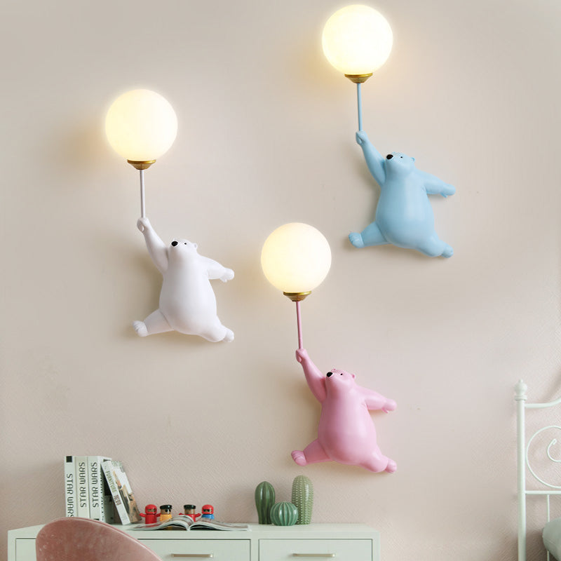 Aria Infantil Globo de Oso Acrílico/Resina Aplique de Pared Blanco/Azul/Rosa — imagen 3 | Aura Lighting