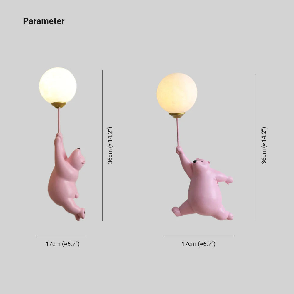 Aria Infantil Globo de Oso Acrílico/Resina Aplique de Pared Blanco/Azul/Rosa — imagen 4 | Aura Lighting