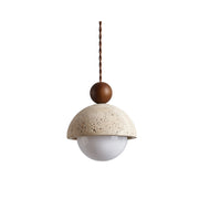 Aria Lámpara Colgante con Cúpula de Vidrio y Travertino — imagen 1 | Aura Lighting