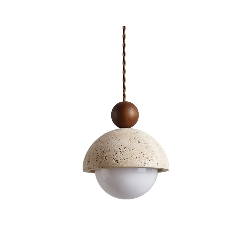 Aria Lámpara Colgante con Cúpula de Vidrio y Travertino — imagen 1 | Aura Lighting