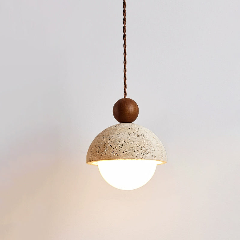 Aria Lámpara Colgante con Cúpula de Vidrio y Travertino — imagen 5 | Aura Lighting