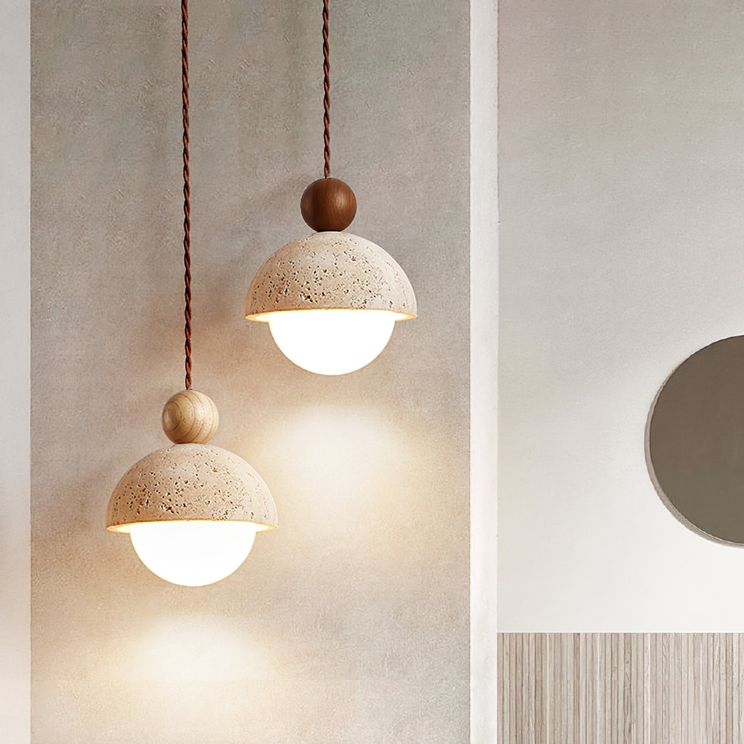 Aria Lámpara Colgante con Cúpula de Vidrio y Travertino — imagen 7 | Aura Lighting