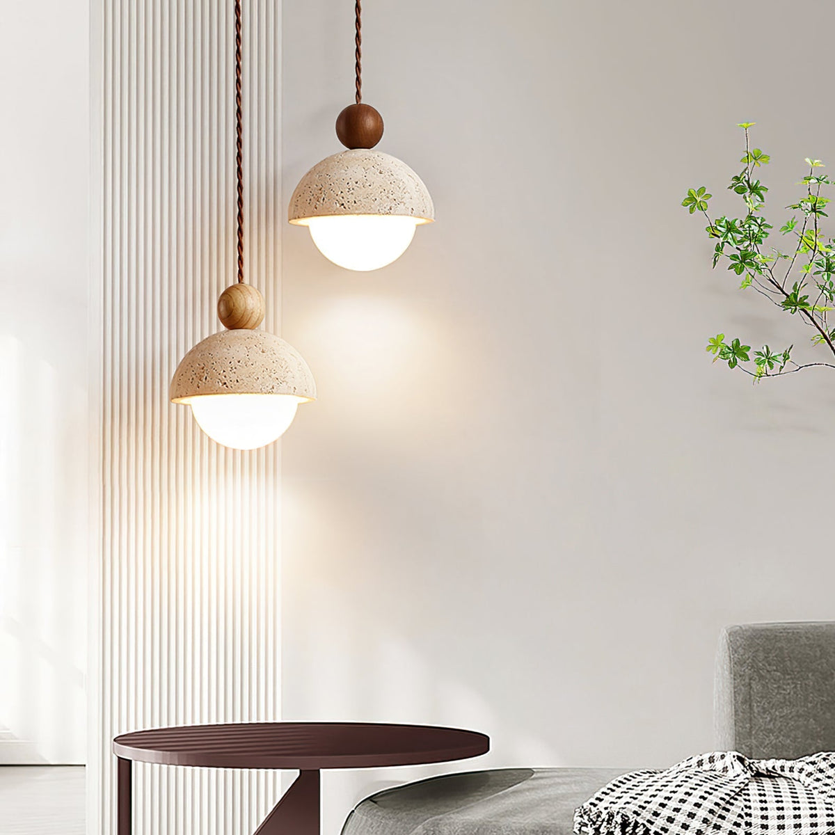 Aria Lámpara Colgante con Cúpula de Vidrio y Travertino — imagen 9 | Aura Lighting