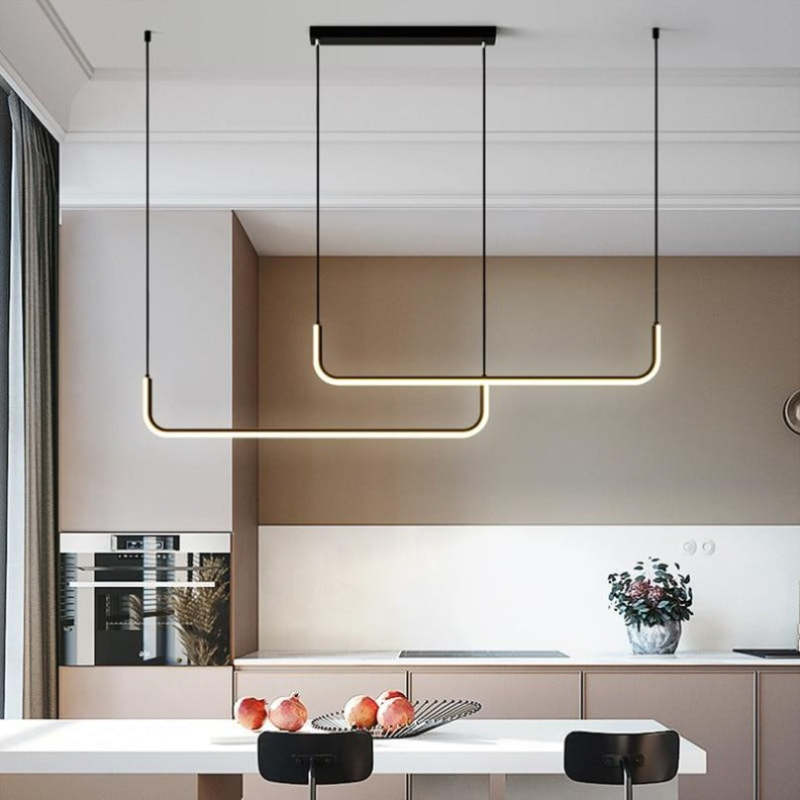 Arisha Minimalista Lineal Metal/Sílice Lámpara Colgante Dorada/Negra — imagen 2 | Aura Lighting