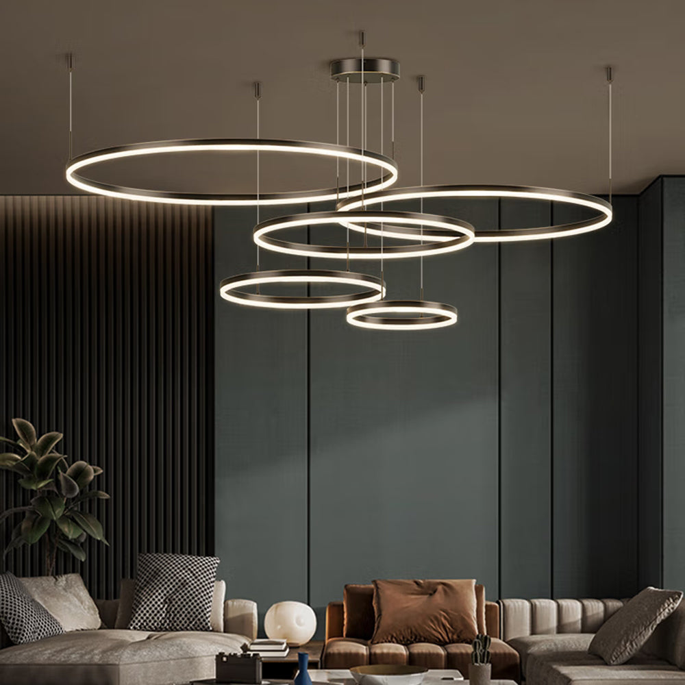 Arisha Moderna Anillos Metal/Acrílico Lámpara Colgante Negra/Dorada/Café — imagen 21 | Aura Lighting