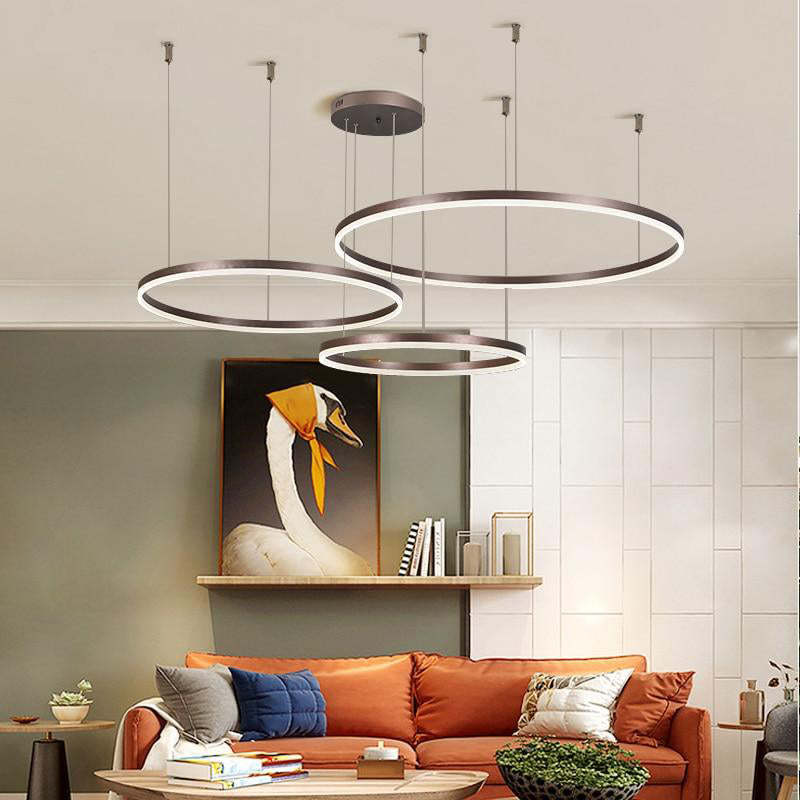 Arisha Moderna Anillos Metal/Acrílico Lámpara Colgante Negra/Dorada/Café — imagen 2 | Aura Lighting