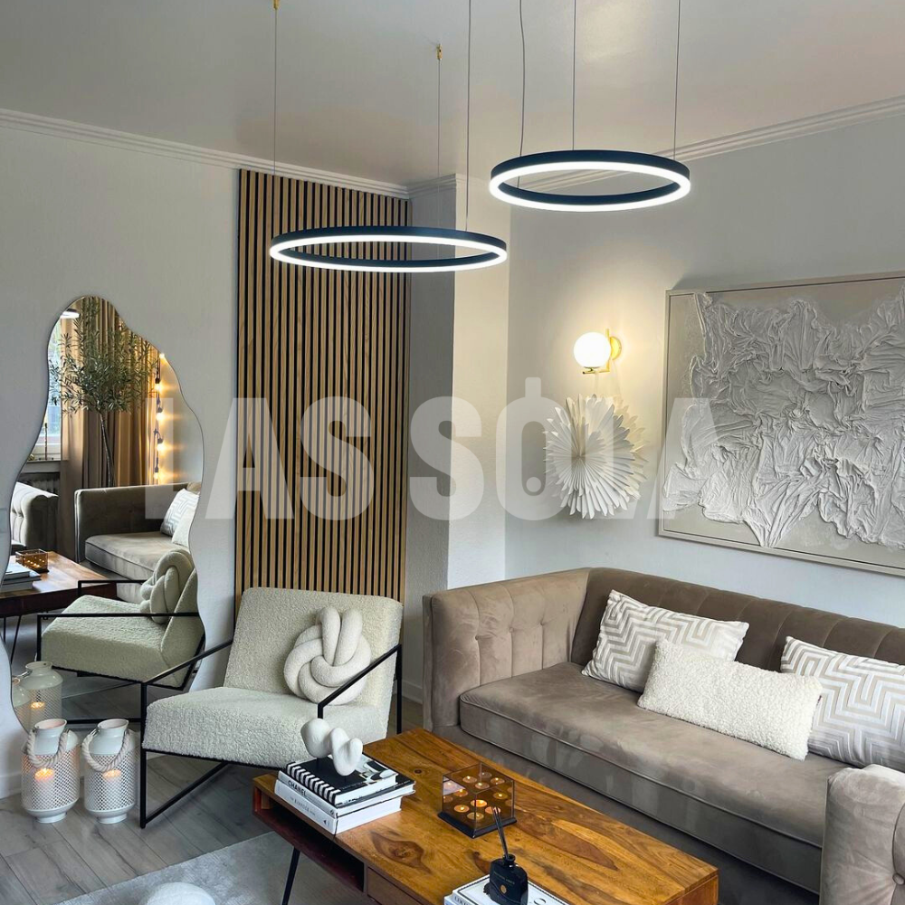 Arisha Moderna Anillos Metal/Acrílico Lámpara Colgante Negra/Dorada/Café — imagen 38 | Aura Lighting