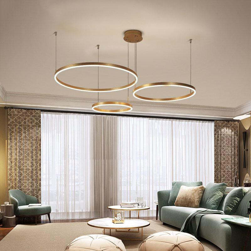 Arisha Moderna Anillos Metal/Acrílico Lámpara Colgante Negra/Dorada/Café — imagen 5 | Aura Lighting