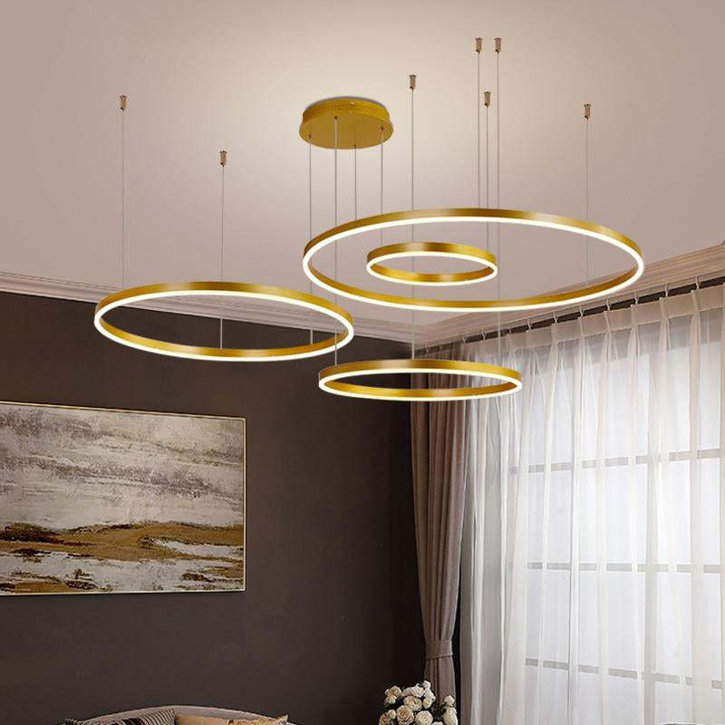 Arisha Moderna Anillos Metal/Acrílico Lámpara Colgante Negra/Dorada/Café — imagen 7 | Aura Lighting