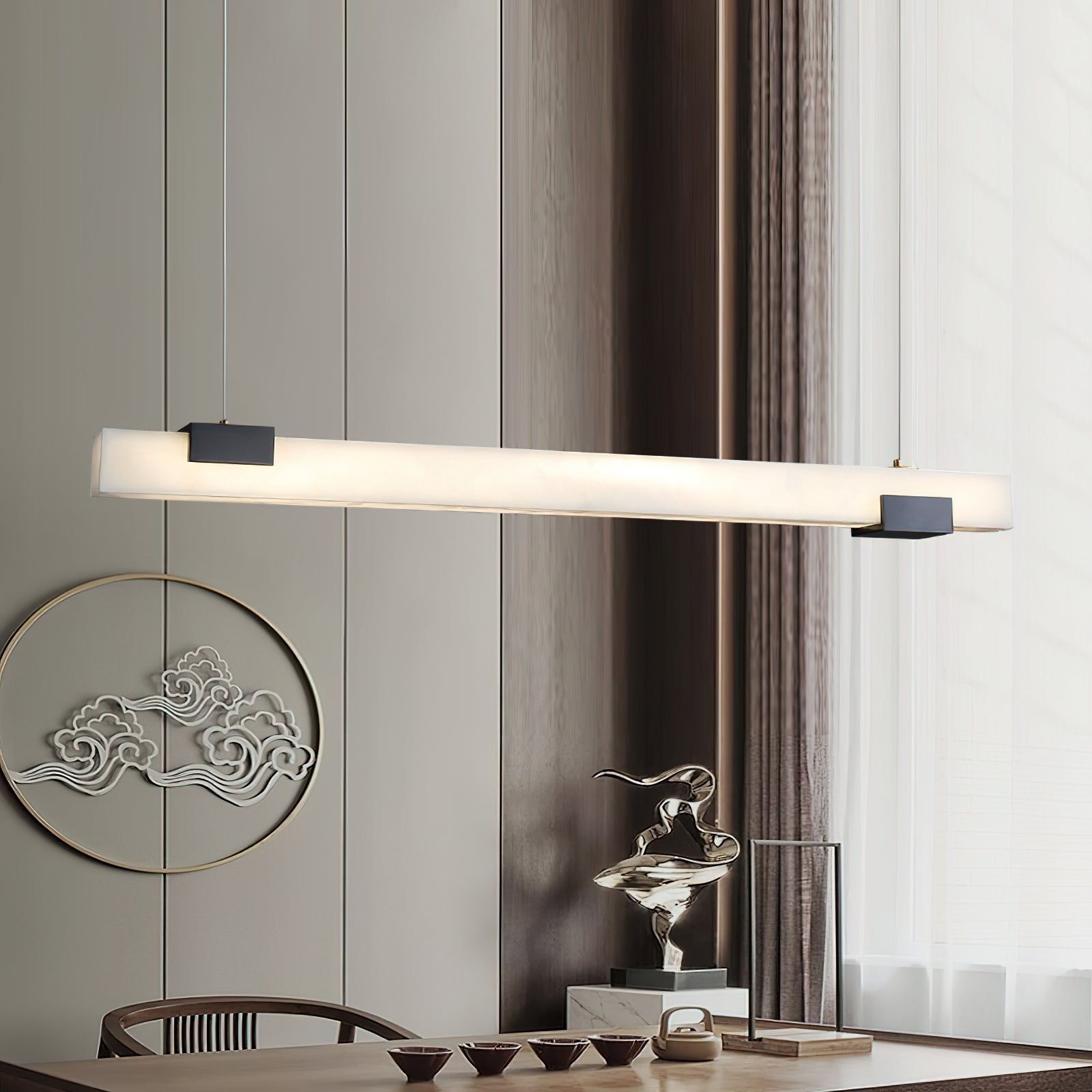 Avert Modern Minimalist Brass Alabaster Pendant Light - Lamp Copper