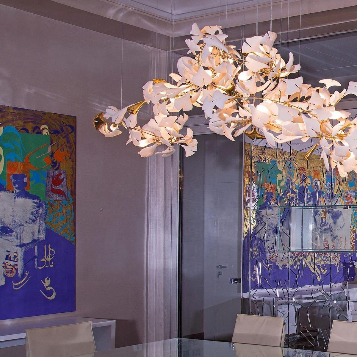 Olivia Ceramic Gingko Leaf Chandelier Organic Curves - Aura Lighting