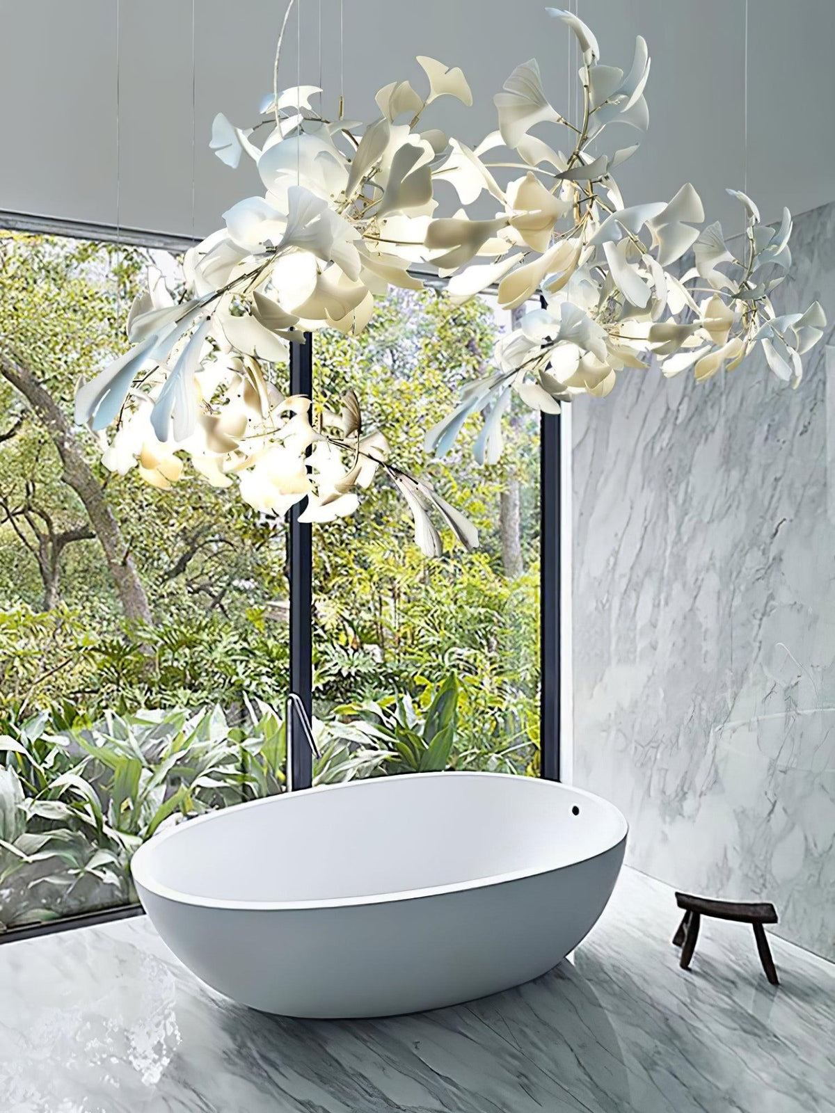Olivia Ceramic Gingko Leaf Chandelier Organic Curves - Aura Lighting