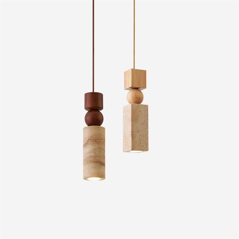 Pendant Light Geometric Wood Travertine Minimalist Nordic Hanging - Aura Lighting