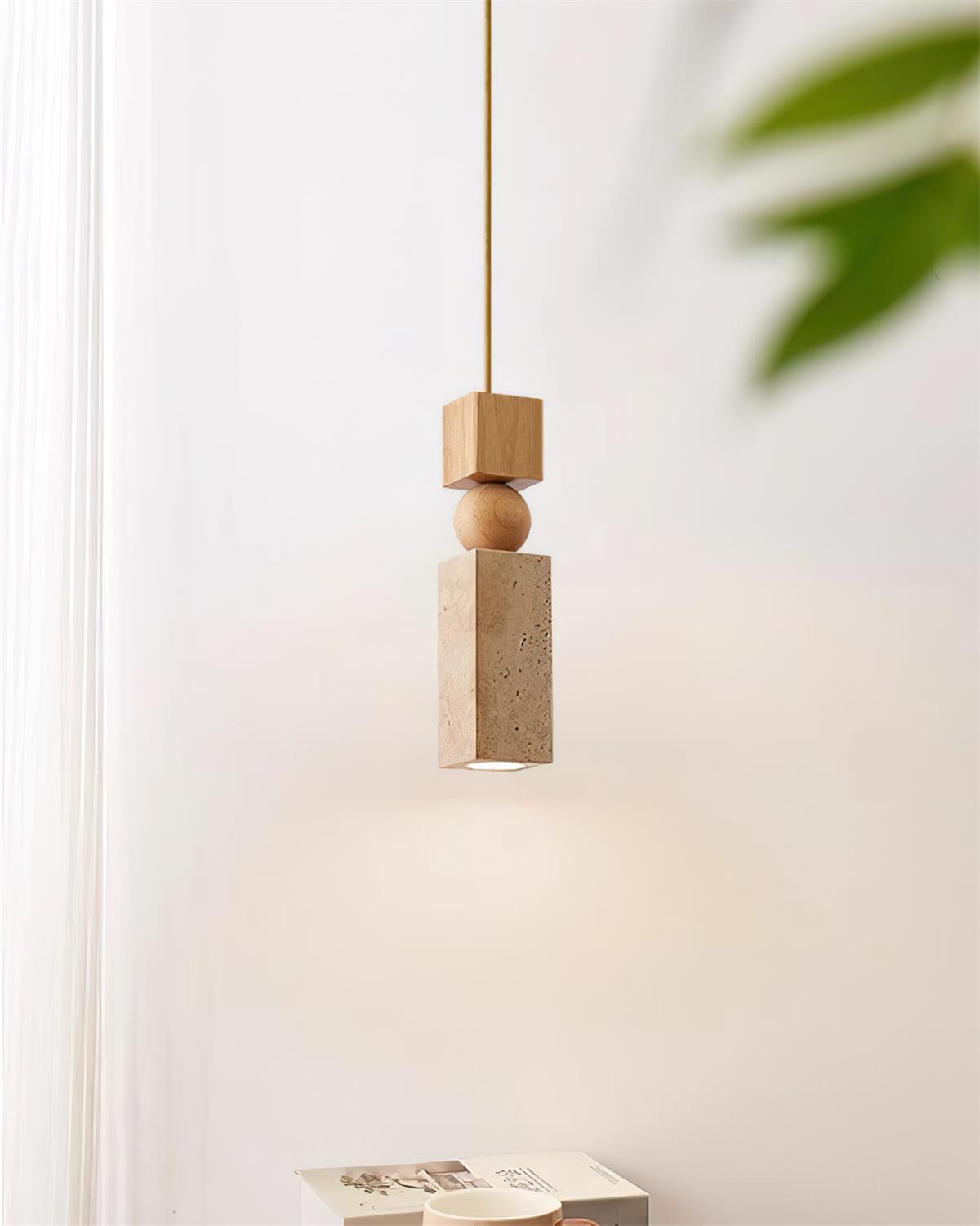 Pendant Light Geometric Wood Travertine Minimalist Nordic Hanging - Aura Lighting