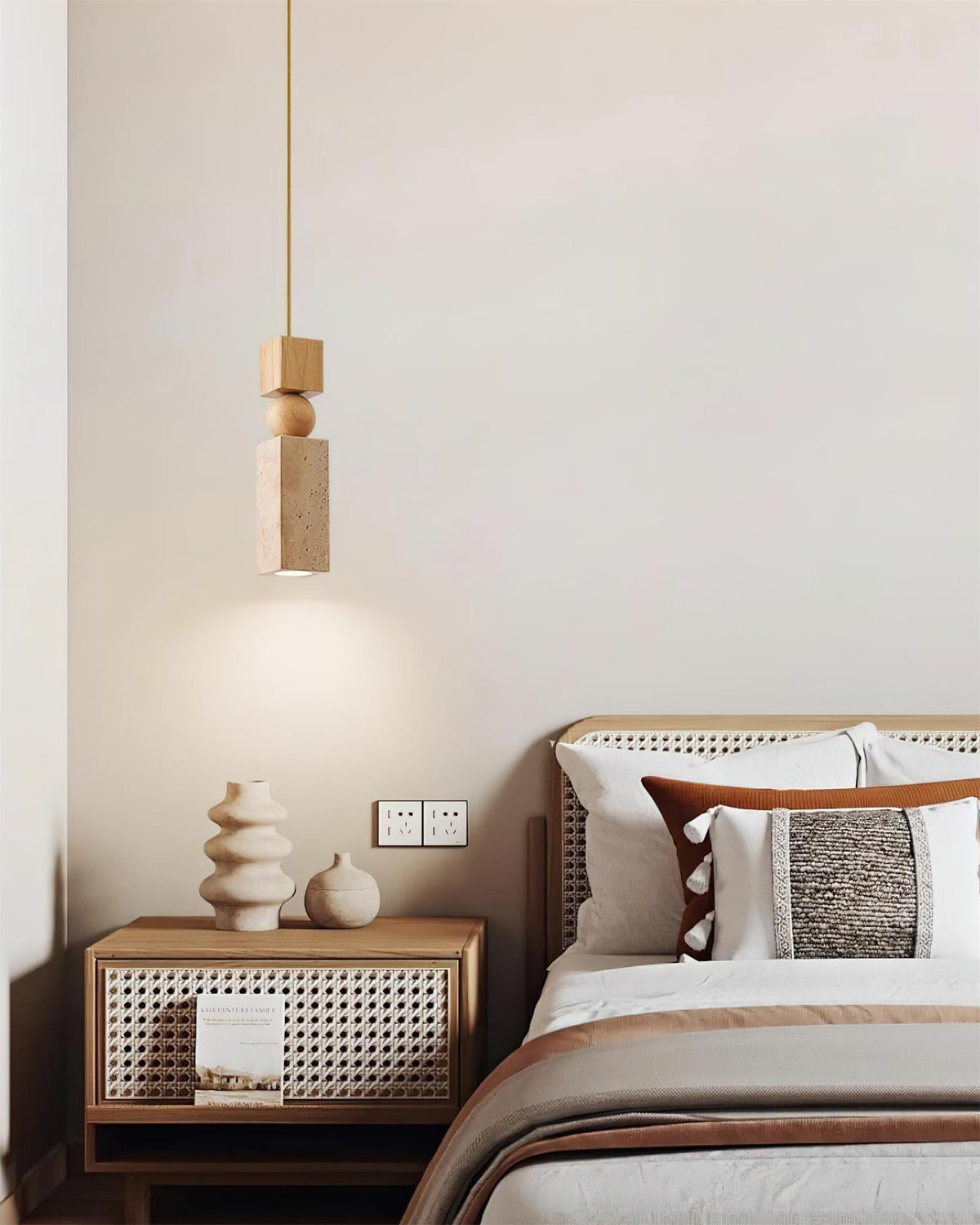 Pendant Light Geometric Wood Travertine Minimalist Nordic Hanging - Aura Lighting