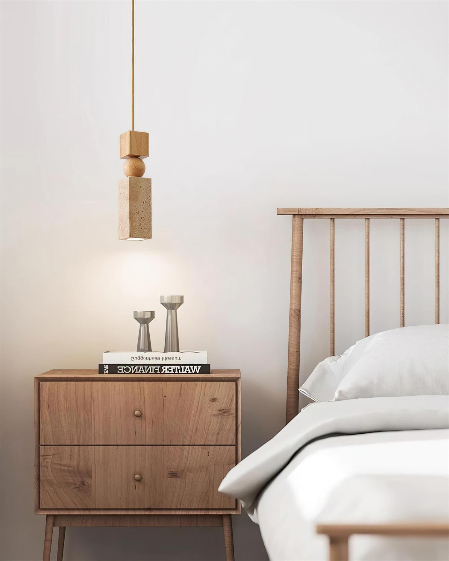 Pendant Light Geometric Wood Travertine Minimalist Nordic Hanging - Aura Lighting