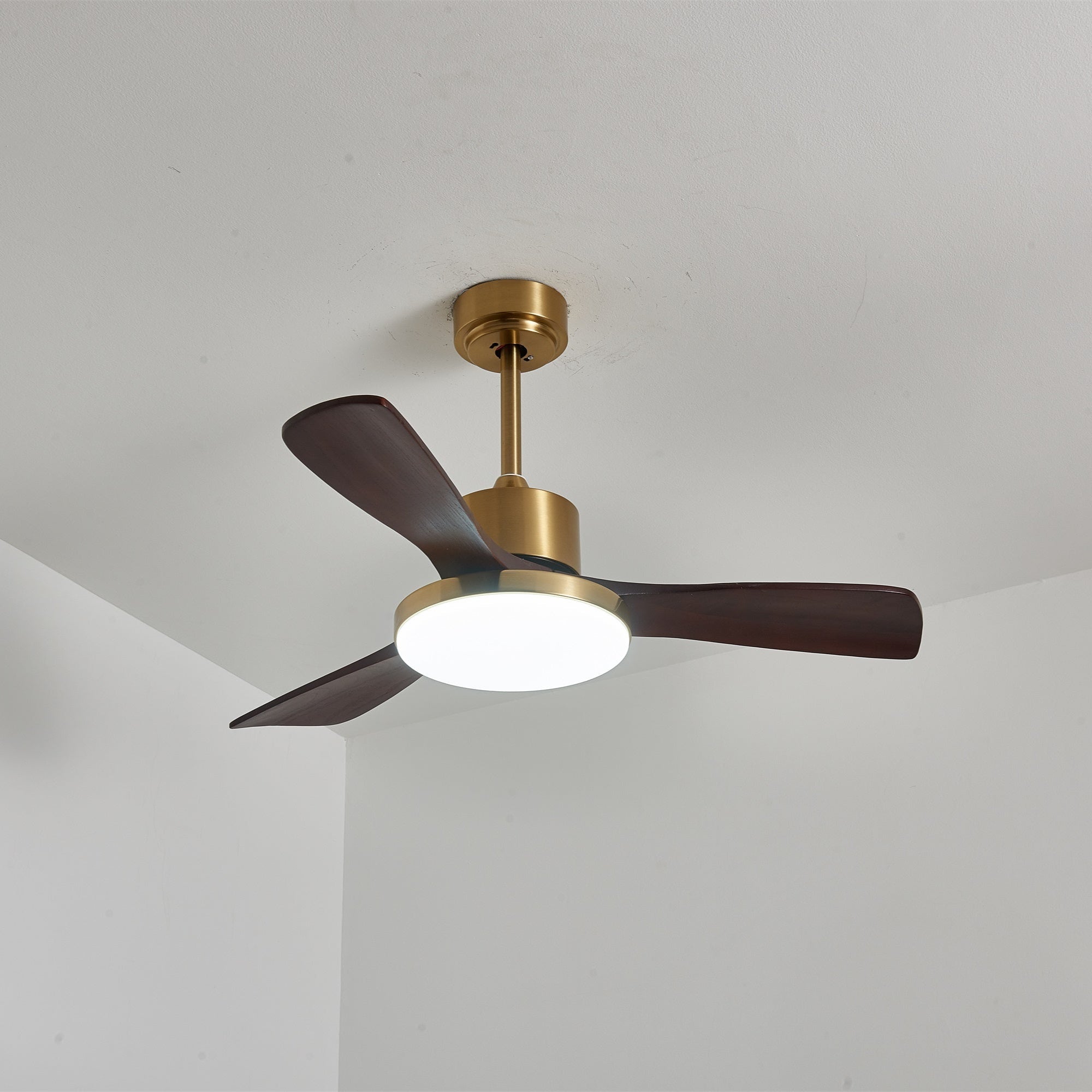 Detalle de las aspas de madera de la Lámpara Ventilador de Techo Xen