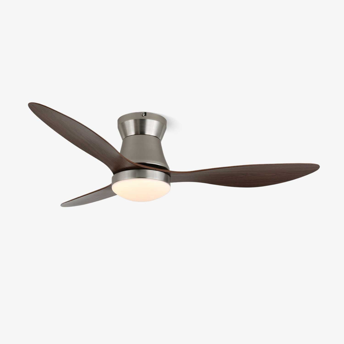 Lámpara Ventilador de Techo Moderna Zerath de Madera con cuerpo de níquel y aspas de madera de nogal