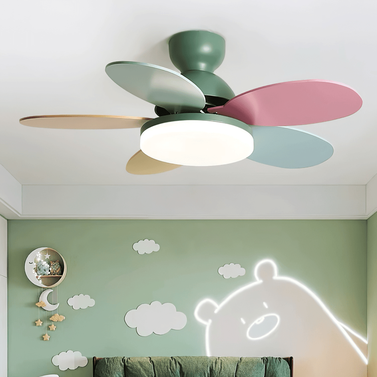 Ventilador de Techo con Luz Liora para Niños en el ambiente de una habitación infantil