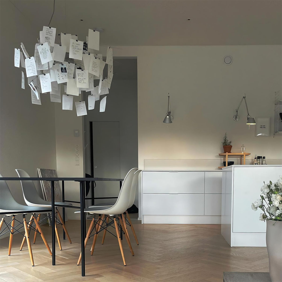 Chandelier Paper and Metal Colorful White Cards Whimsical Modern - Aura Lighting