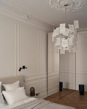Chandelier Paper and Metal Colorful White Cards Whimsical Modern - Aura Lighting