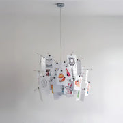 Chandelier Paper and Metal Colorful White Cards Whimsical Modern - Aura Lighting