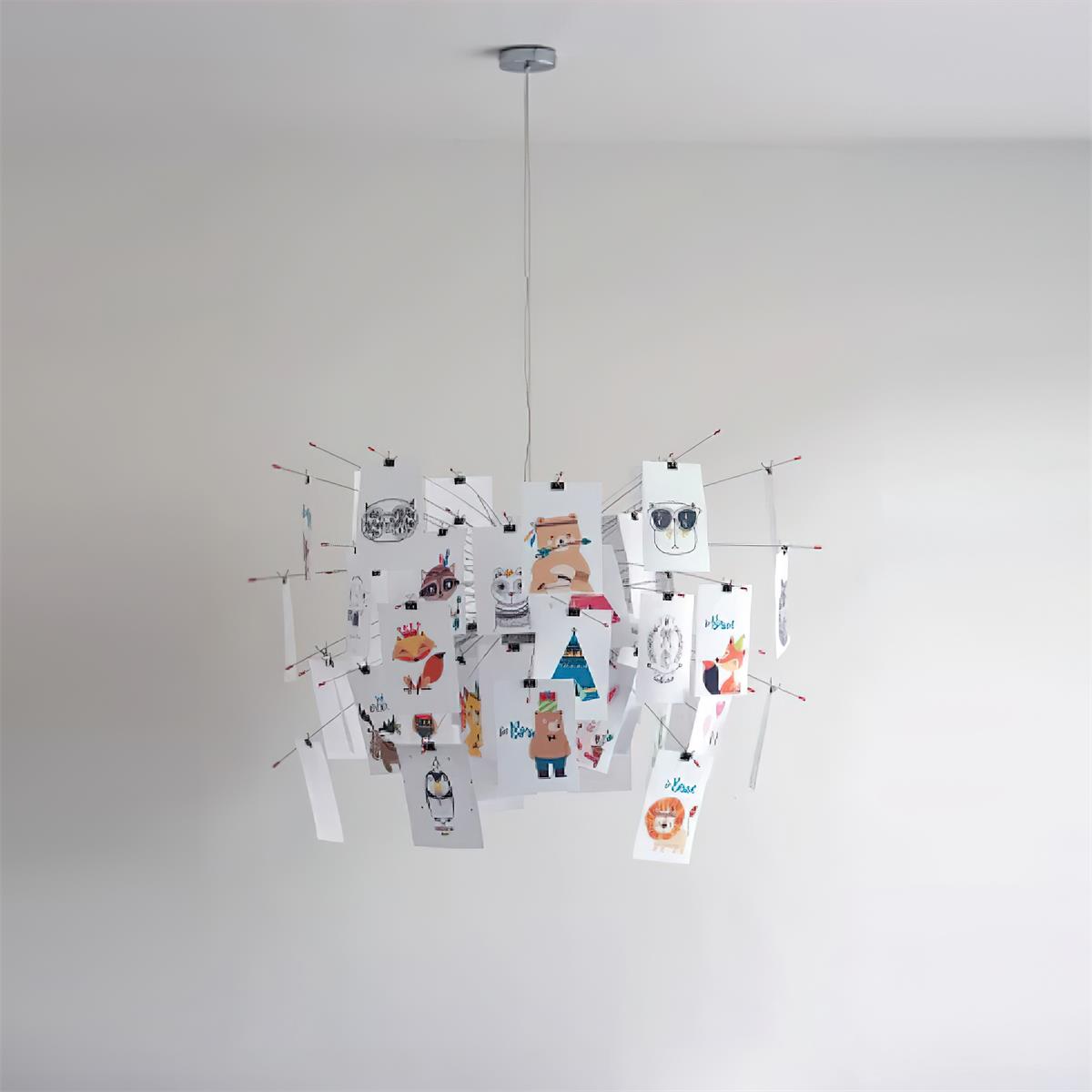 Chandelier Paper and Metal Colorful White Cards Whimsical Modern - Aura Lighting