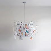 Chandelier Paper and Metal Colorful White Cards Whimsical Modern - Aura Lighting