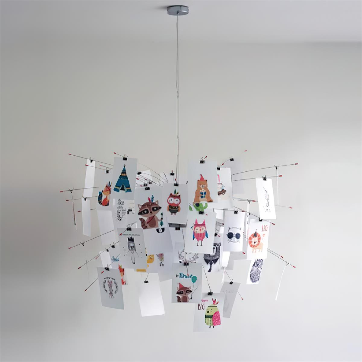 Chandelier Paper and Metal Colorful White Cards Whimsical Modern - Aura Lighting