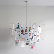 Chandelier Paper and Metal Colorful White Cards Whimsical Modern - Aura Lighting