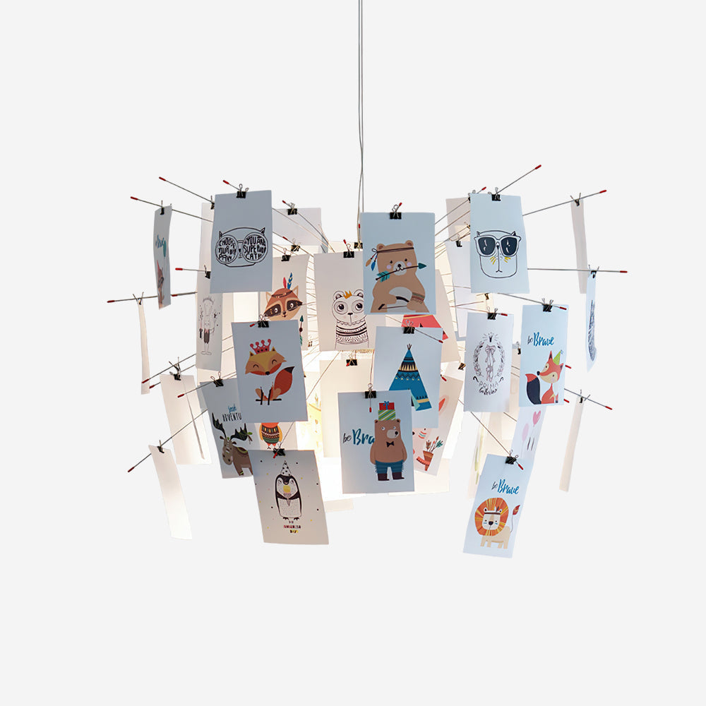 Chandelier Paper and Metal Colorful White Cards Whimsical Modern - Aura Lighting