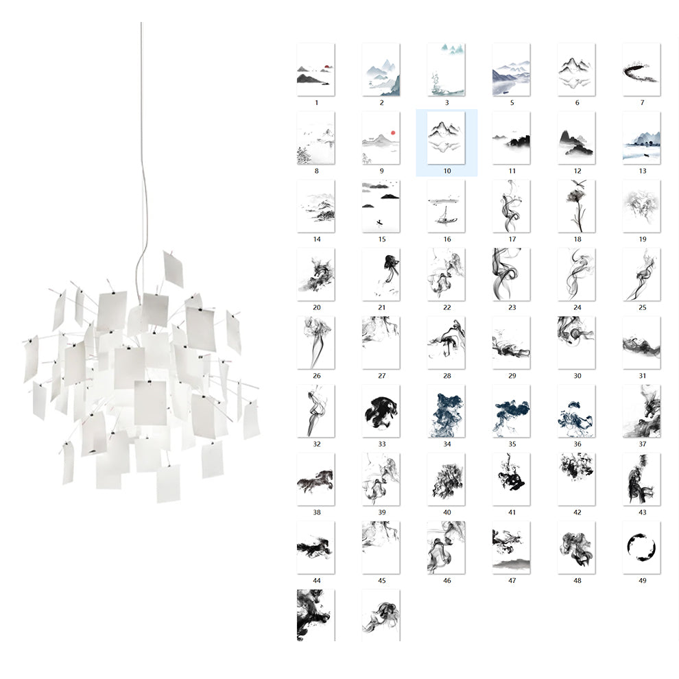 Chandelier Paper and Metal Colorful White Cards Whimsical Modern - Aura Lighting