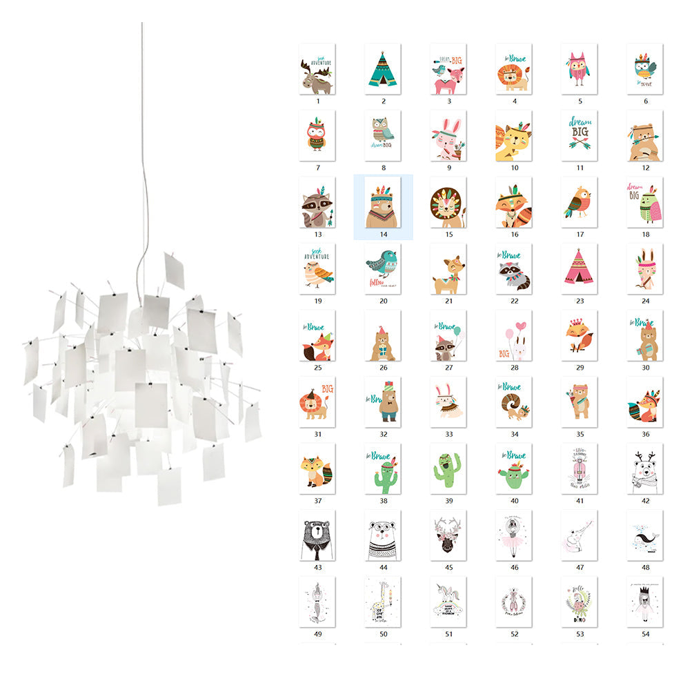 Chandelier Paper and Metal Colorful White Cards Whimsical Modern - Aura Lighting