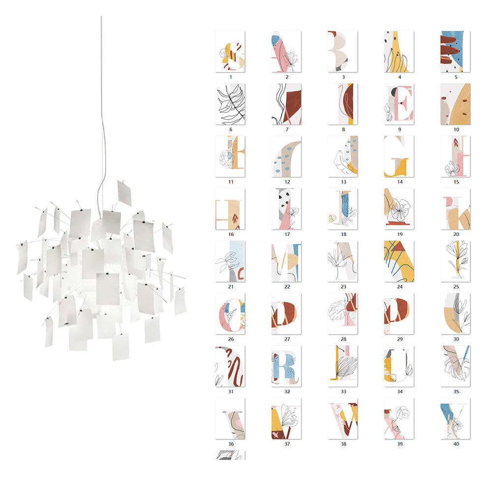 Chandelier Paper and Metal Colorful White Cards Whimsical Modern - Aura Lighting
