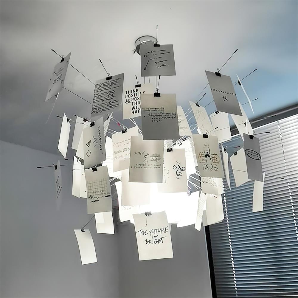 Chandelier Paper and Metal Colorful White Cards Whimsical Modern - Aura Lighting