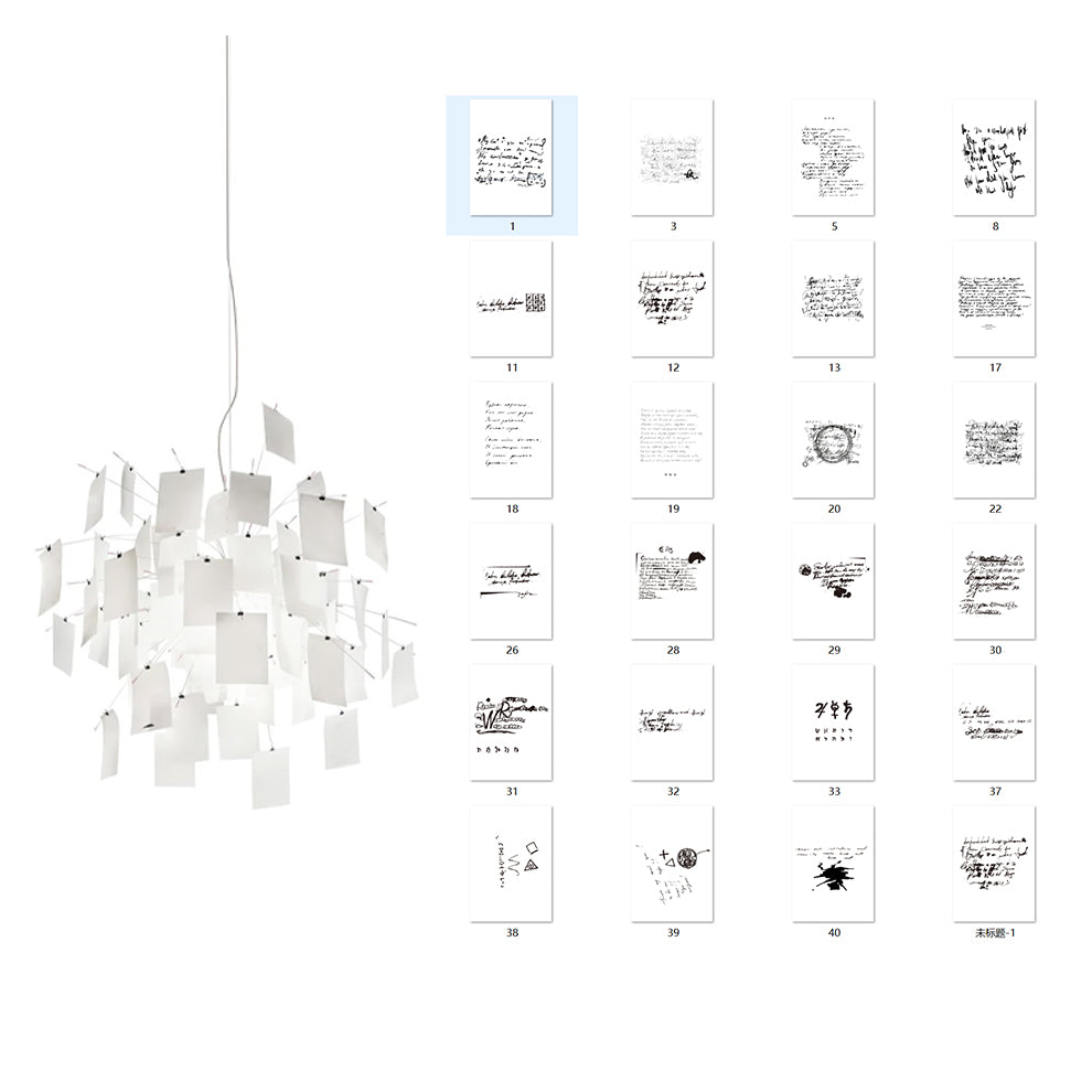 Chandelier Paper and Metal Colorful White Cards Whimsical Modern - Aura Lighting