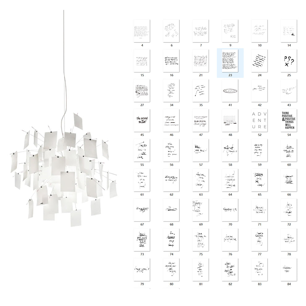 Chandelier Paper and Metal Colorful White Cards Whimsical Modern - Aura Lighting