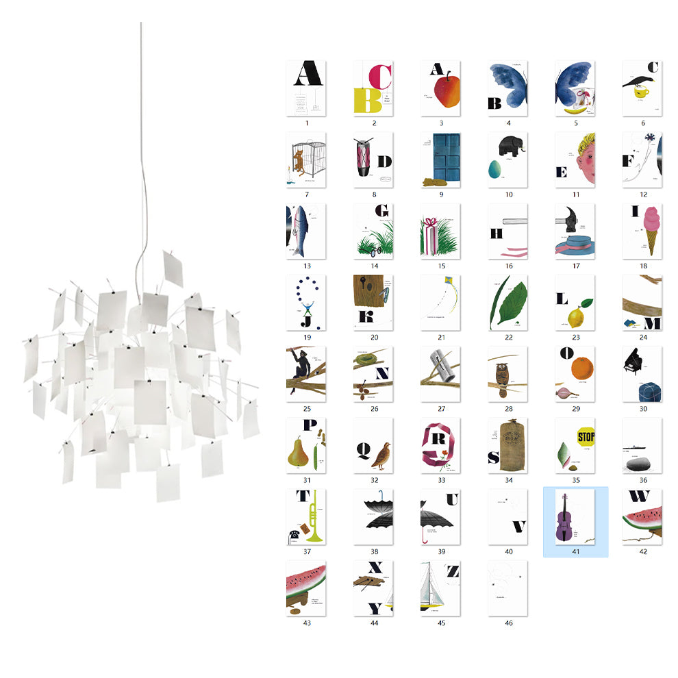 Chandelier Paper and Metal Colorful White Cards Whimsical Modern - Aura Lighting