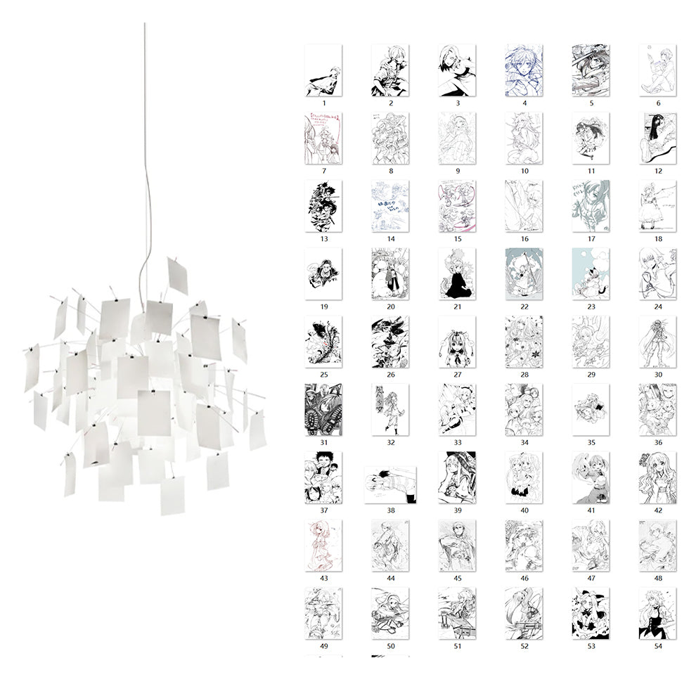 Chandelier Paper and Metal Colorful White Cards Whimsical Modern - Aura Lighting