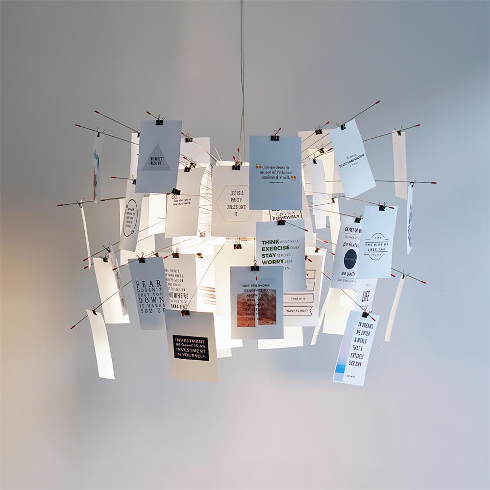 Chandelier Paper and Metal Colorful White Cards Whimsical Modern - Aura Lighting