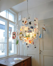 Chandelier Paper and Metal Colorful White Cards Whimsical Modern - Aura Lighting