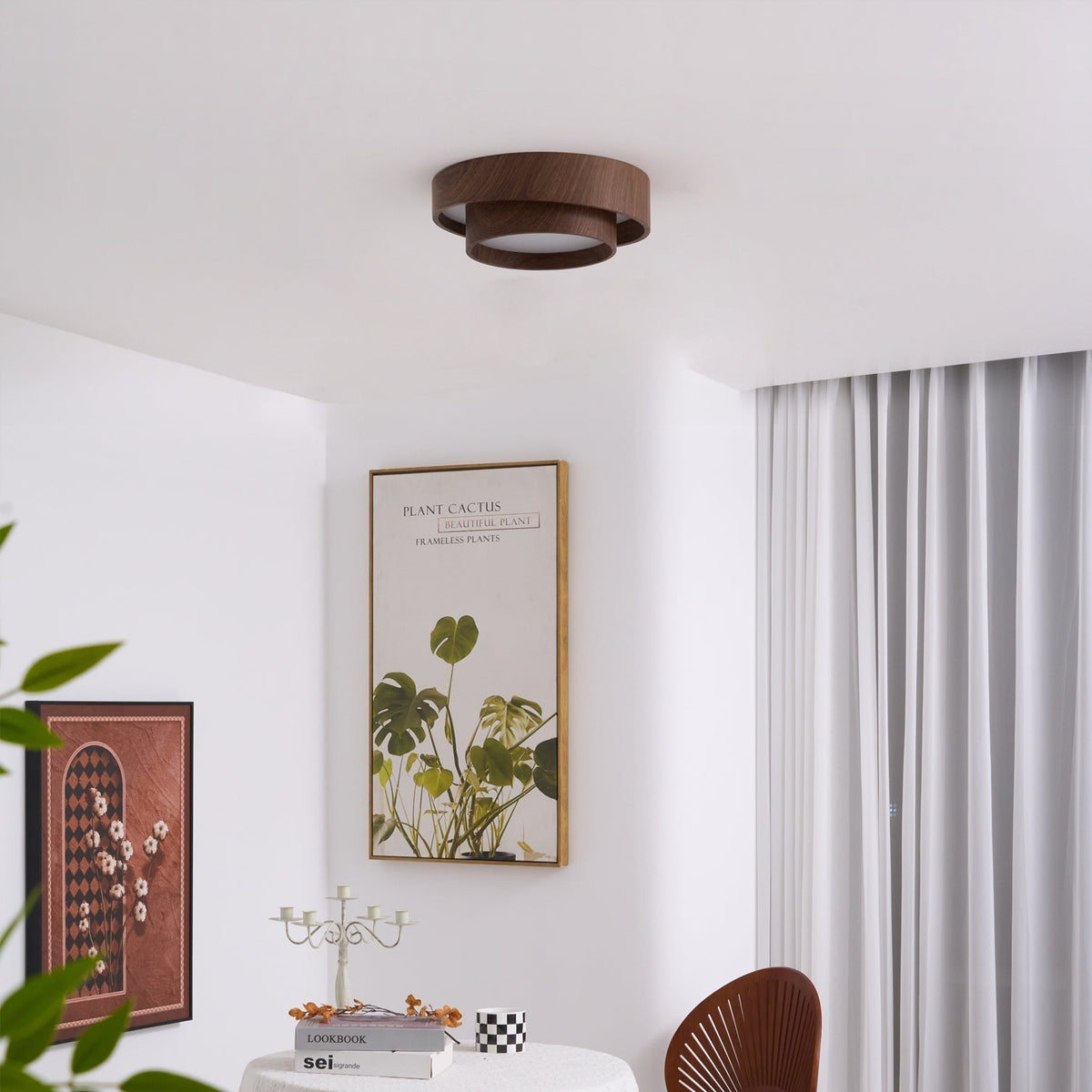 Muto Lámpara de Techo de Doble Aro en Color Nogal — imagen 8 | Aura Lighting