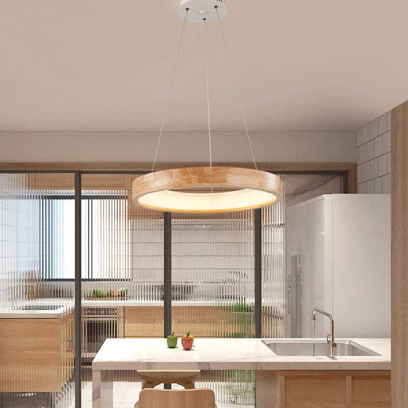 Muto Natural Anillo Acrílico LED Lámpara Colgante Madera — imagen 12 | Aura Lighting