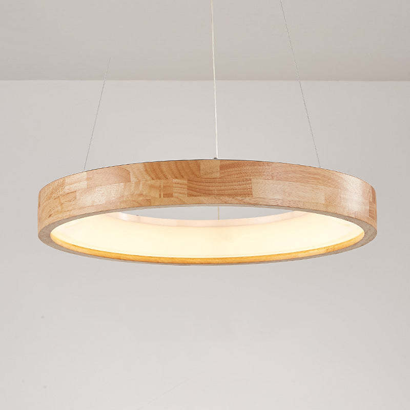 Muto Natural Anillo Acrílico LED Lámpara Colgante Madera — imagen 3 | Aura Lighting