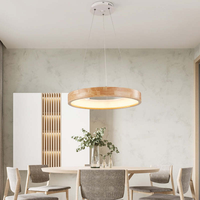 Muto Natural Anillo Acrílico LED Lámpara Colgante Madera — imagen 7 | Aura Lighting