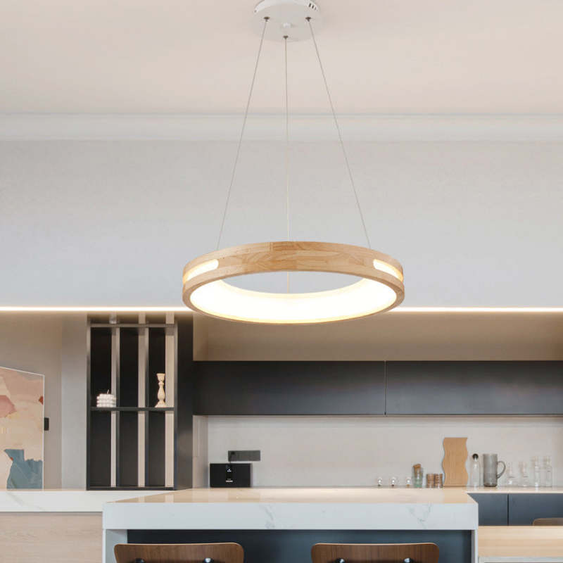 Muto Natural Anillo Acrílico LED Lámpara Colgante Madera — imagen 8 | Aura Lighting