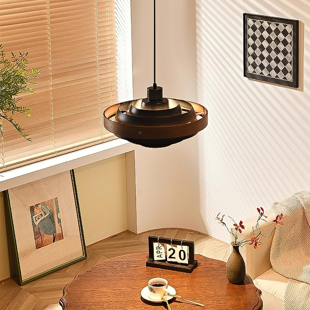 Muto Modern Round   Pendant Light  Wood — imagen 14 | Aura Lighting