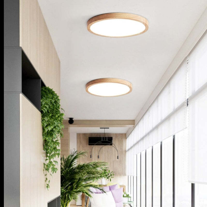 Muto Moderna Redonda LED Acrílico Lámpara de Techo Madera — imagen 8 | Aura Lighting